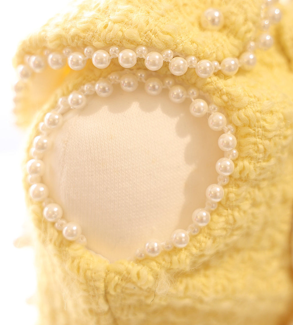 Yellow Tweed Pet Dress with Pearl Collar