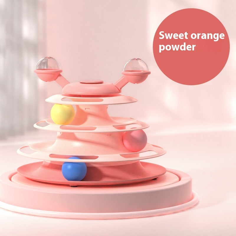 4 Levels Cat Toy Tower Turntable Roller Balls Toys Interactive Intelligence Pets Toys Training Track Puzzle Funny Games Accessories Pet Products Sweet Orange Pink OPP Bag Packaging