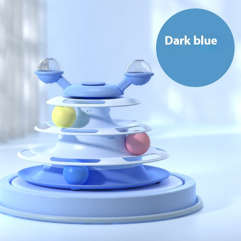 4 Levels Cat Toy Tower Turntable Roller Balls Toys Interactive Intelligence Pets Toys Training Track Puzzle Funny Games Accessories Pet Products Deep Sea Blue OPP Bag Packaging