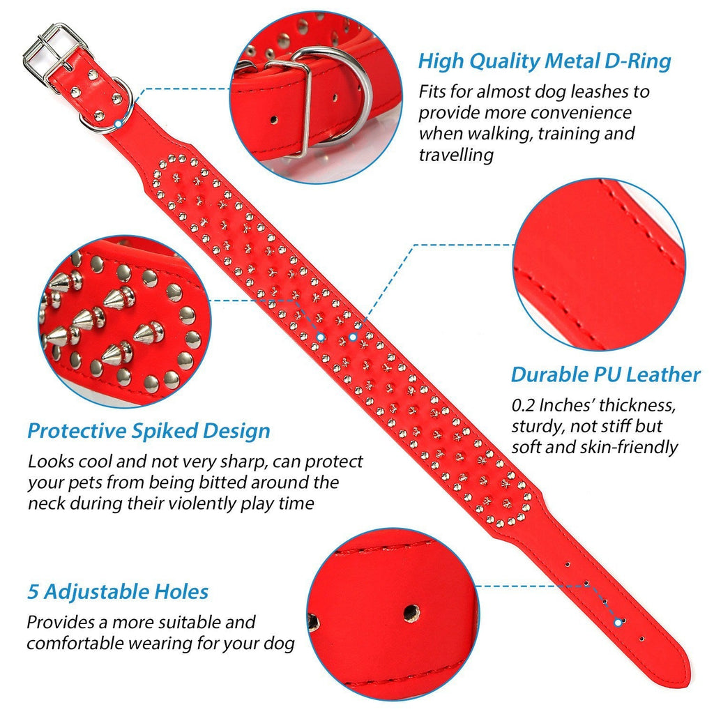 Dog Leather Collar Spiked Studded Pet Dog Collar Adjustable Neck Pitbull Mastiff Collar