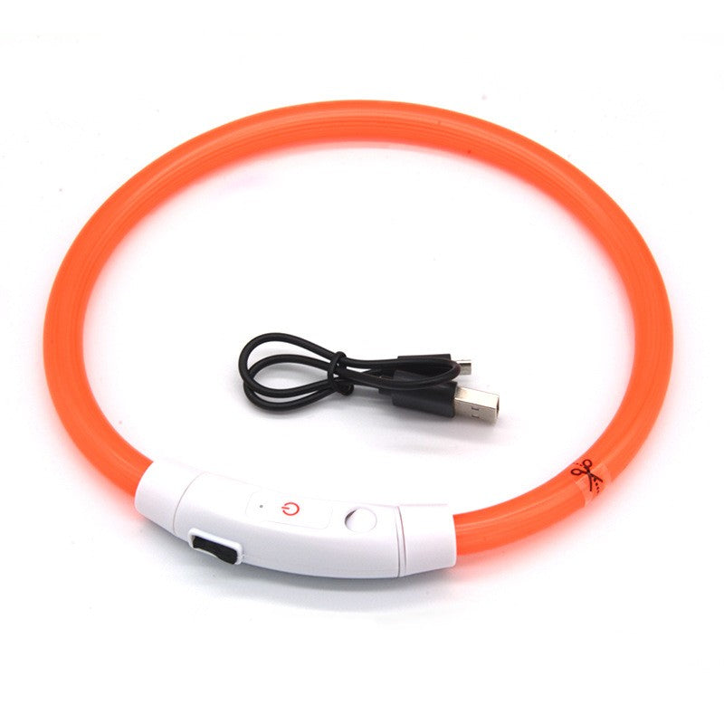 Dog luminous collar luminous pet collar USB charging neck ring LED luminous dog collar Orange - Fiber Optic
