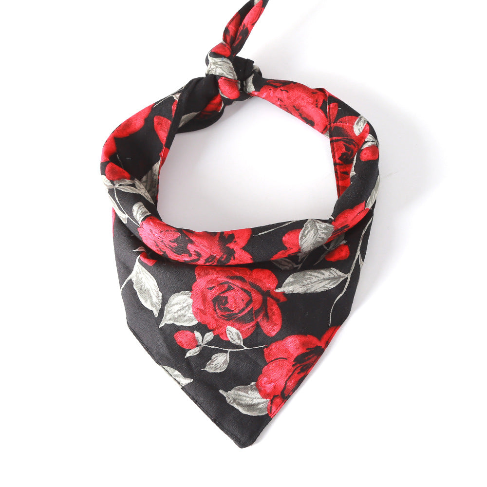 Elegant Floral Reversible Pet Bandana – Rose Design Black