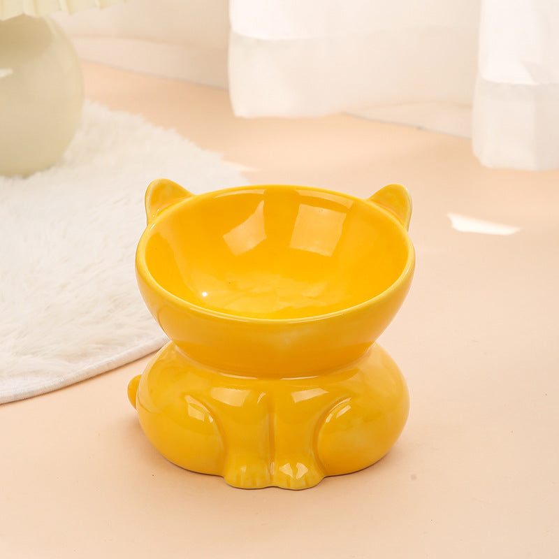 Ceramic Cat Dog Bowl Pet Supplies Drinking Water Goblet Food Basin Yellow