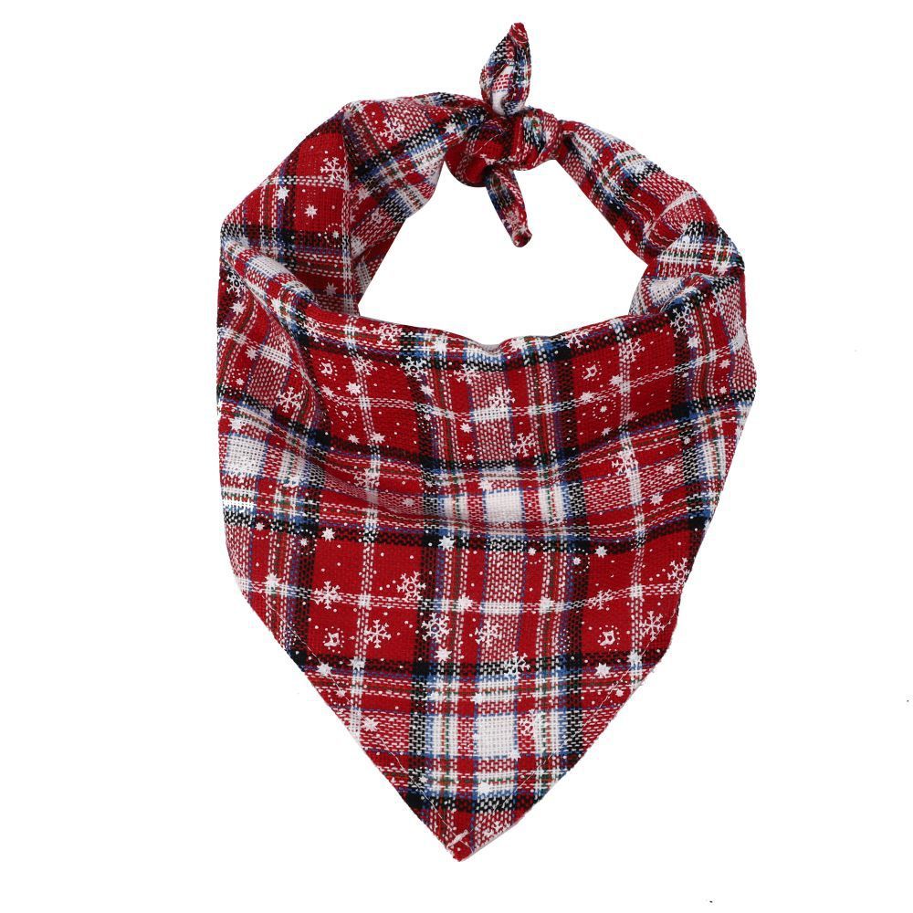 Christmas Triangle Pet Towel Santa Deer Print Dog Scarf Collar Premium Durable Fabric Holiday Decorative Bib For Pets Snowflake White Red Plaid