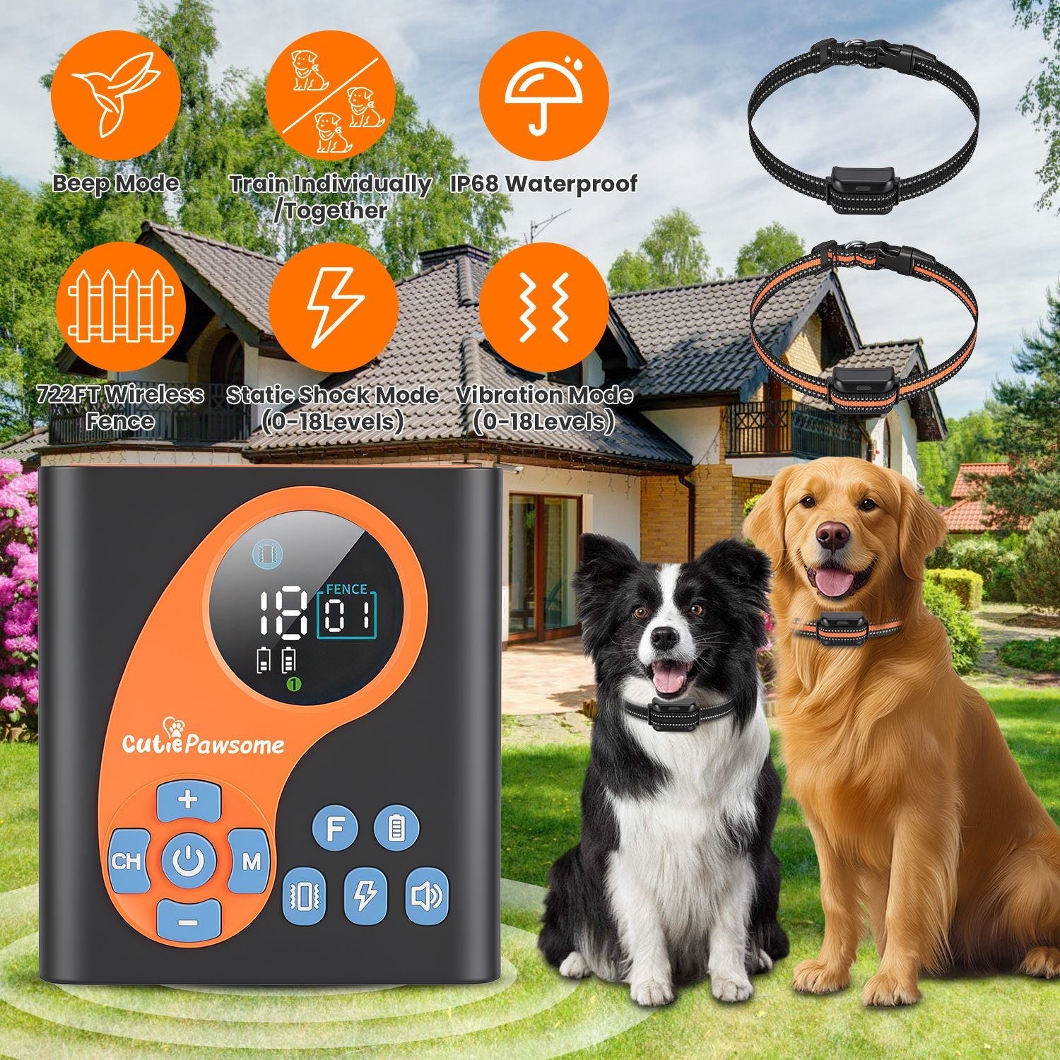 Wireless Dog Fence System with Training Collar - 722FT Range