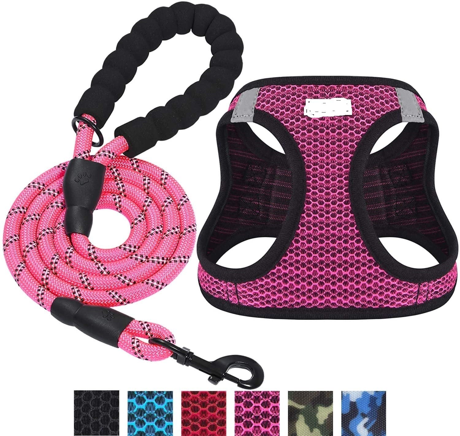 Reflective Harness & Dog Leash Pink