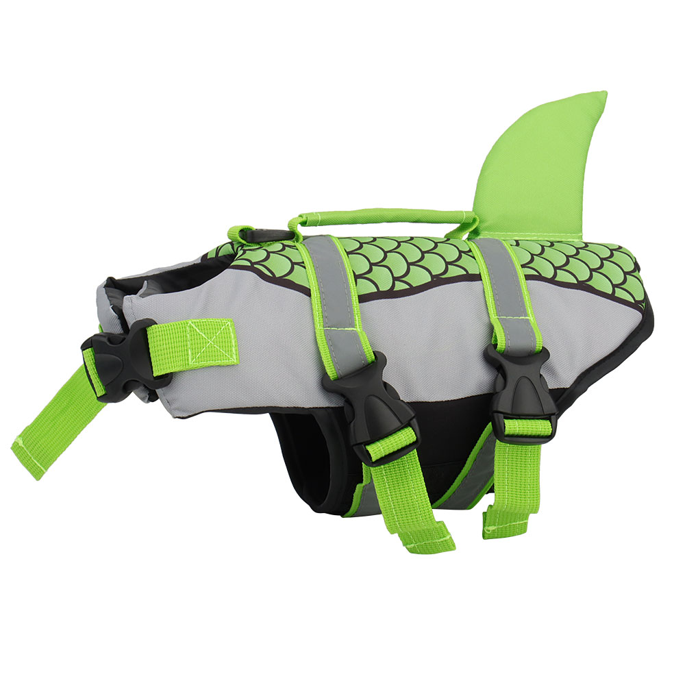 Swim Pet Dog Life Jacket Vest Clothes Life Vest Collar Harness Pets Swimming Summer Swimwear Scales Shark Pet Products Green