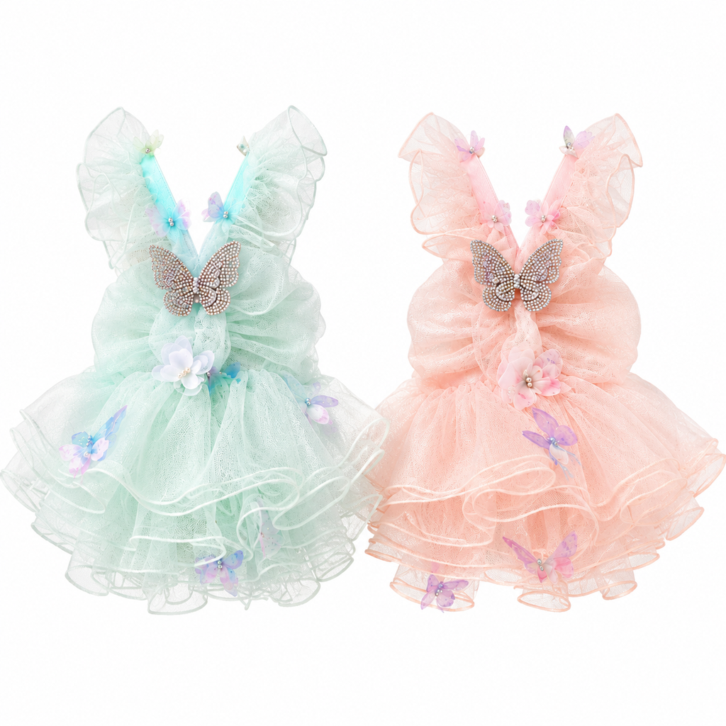 Butterfly Fairy Princess Dog Dress | Luxury Tulle Pet Party Dress