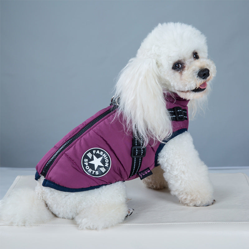 Waterproof Dog Clothes Winter Dog Coat With Harness Warm Pet Clothing Big Dog Jacket Chihuahua Labrador Coat Costume Purple