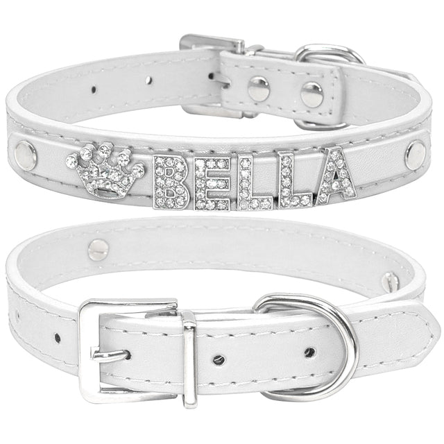 Personalized Cat Rhinestone Puppy Small Dogs Collar White 5letters