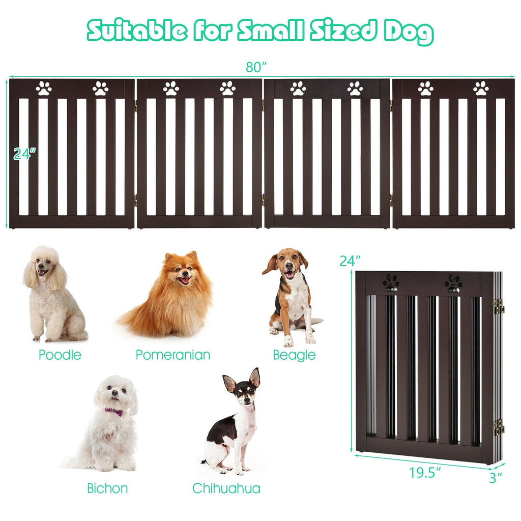 24 Inch Folding Wooden Freestanding Pet Gate Dog Gate with 360¬∞ Hinge