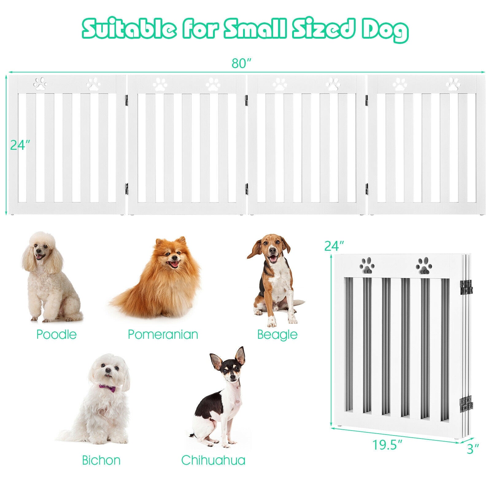 24 Inch Folding Wooden Freestanding Pet Gate Dog Gate with 360¬∞ Hinge