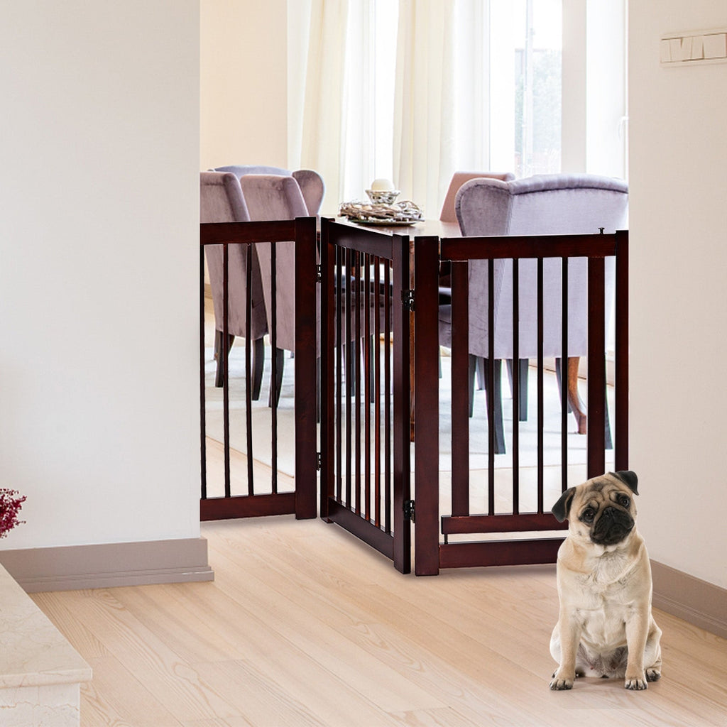 30 Inch Tall 4-Panel Freestanding Pet Gate Wooden Dog Fence