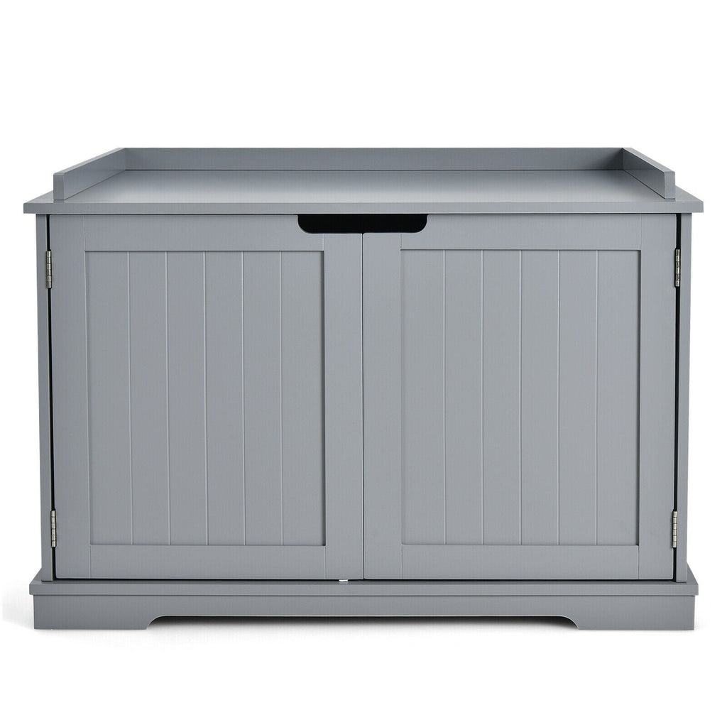 Cat Litter Box Enclosure with Double Doors for Large Cat and Kitty-Gray