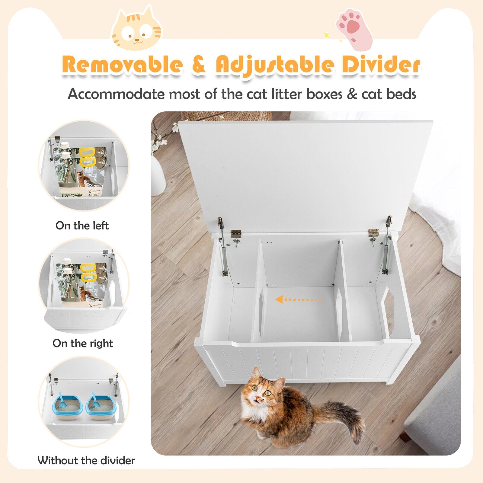 Wooden Cat Litter Box Enclosure with Top Opening Side Table Furniture