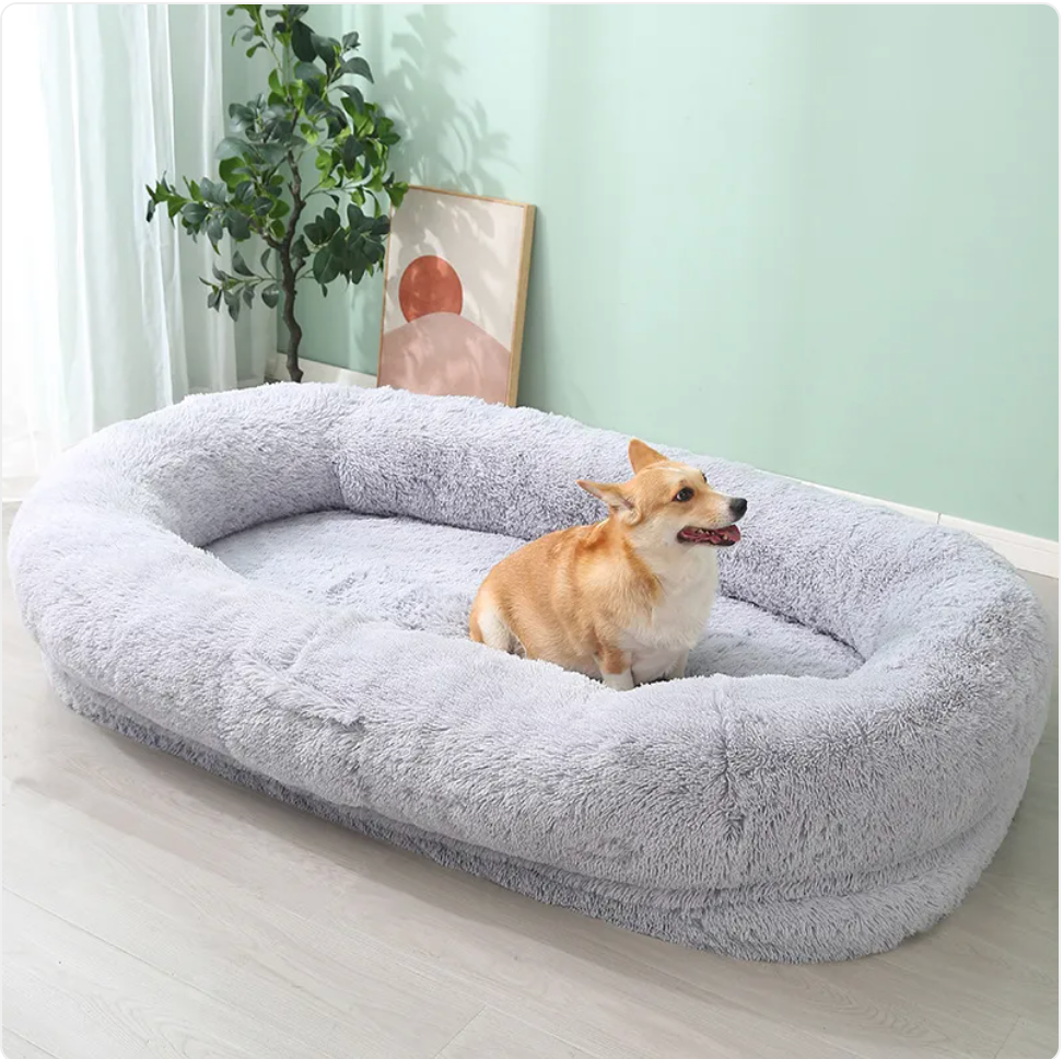 Plush Winter Pet Bed - Warm, Large, Removable & Washable Light Gray 180x105x32CM