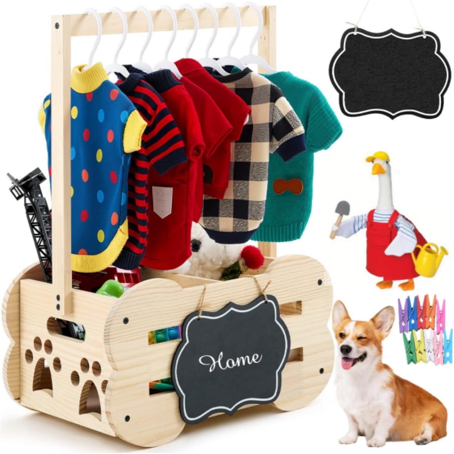 Dog Storage Organizer Wooden Closet Toy Clothes Rack Hangers 20in Default Title