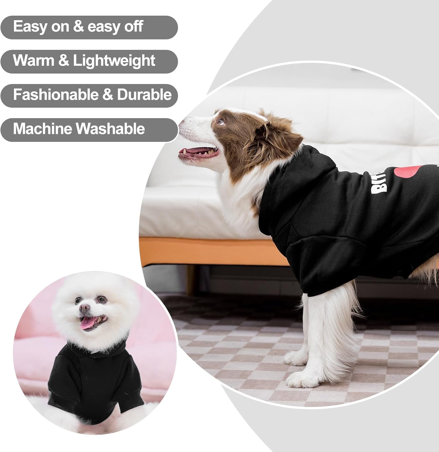 Dog Hoodie Sweatshirt with Leash Hole Warm Pet Clothes XS-XXL Dogs
