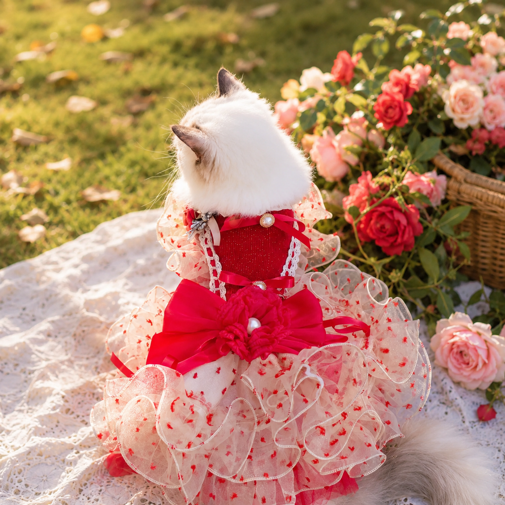 Luxury Red Ivory Pet Wedding Gown with Long Train