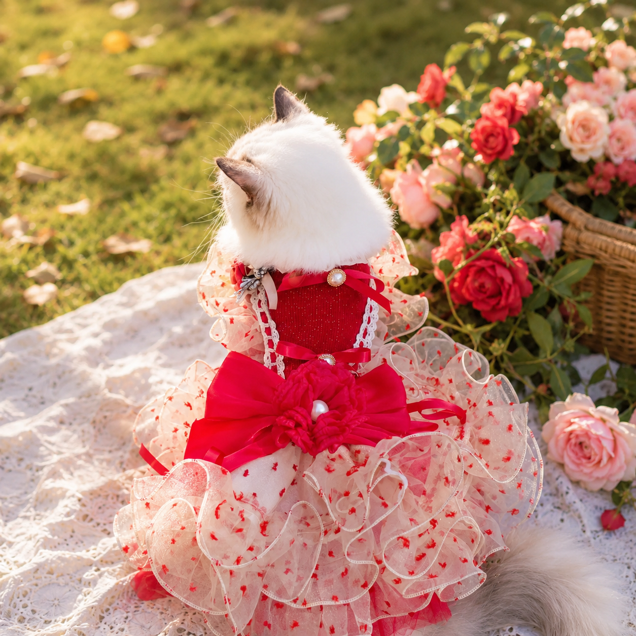 Luxury Red Ivory Pet Wedding Gown with Long Train