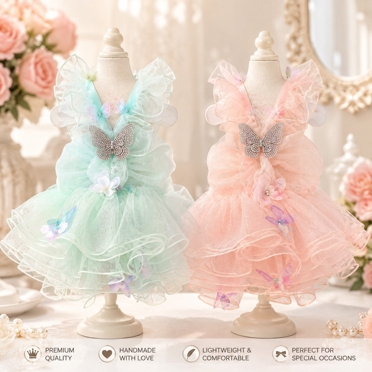Butterfly Fairy Princess Dog Dress | Luxury Tulle Pet Party Dress