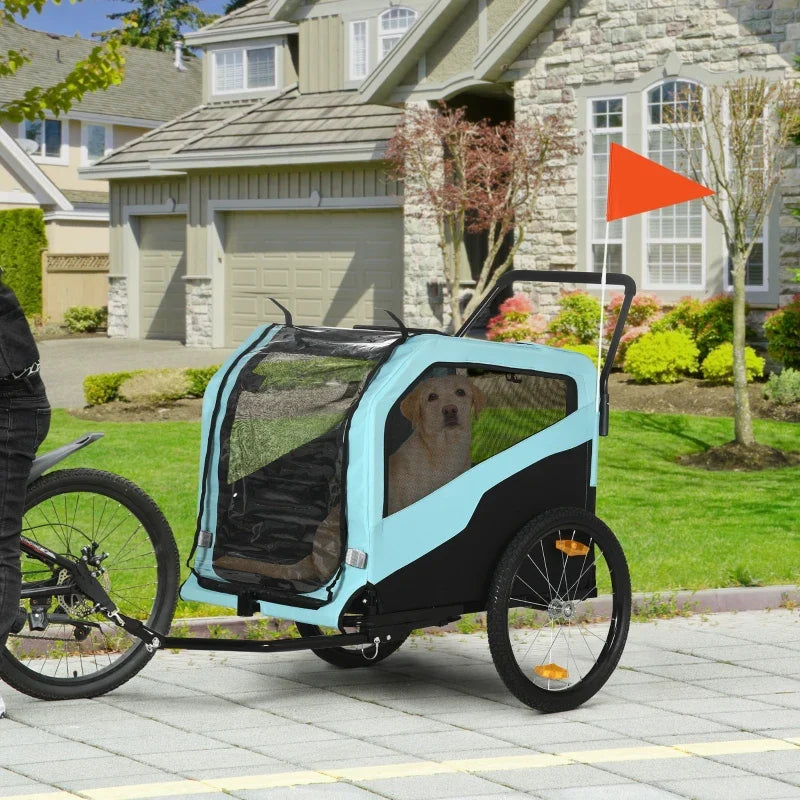 2-in-1 Dog Bike Trailer Pet Stroller Carrier for Large Dogs Blue