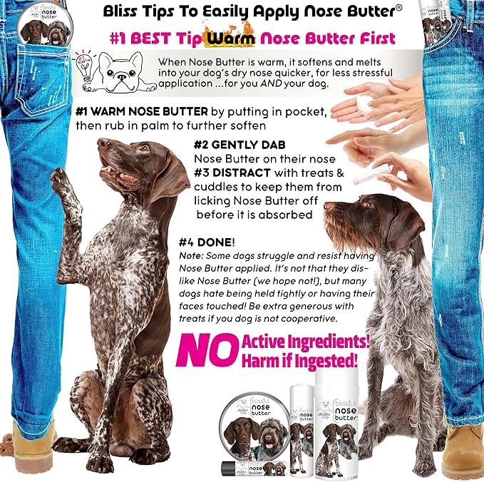The Blissful Dog German Shorthaired Pointer Nose Butter for Dry, Cracked Skin, Lick-Safe Dog Nose Balm with Moisturizing Shea Butter, Almond, Olive, and Essential Oils, Pet Supplies, Uncented, 8 oz.