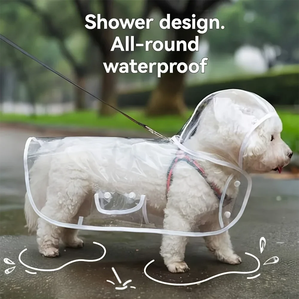 Transparent Waterproof Dog Raincoat for Small and Medium-Sized Dogs, Teddy and Bichon Frise Dog for Rainy Days Walking