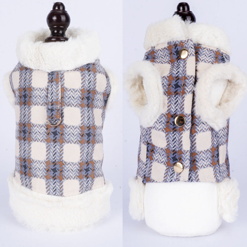 Dog clothing with warmth and plush that can be pulled vest teddy bear small dog cat pet clothing blue