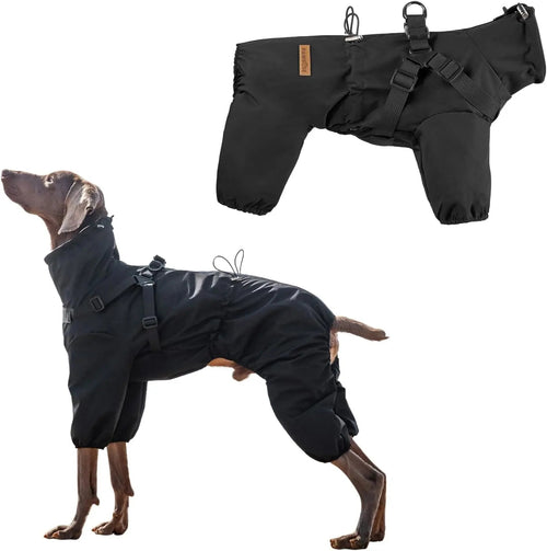 Adjustable Waterproof Dog Raincoat with Harness Reflective 4-Leg Jacket S–5XL Black