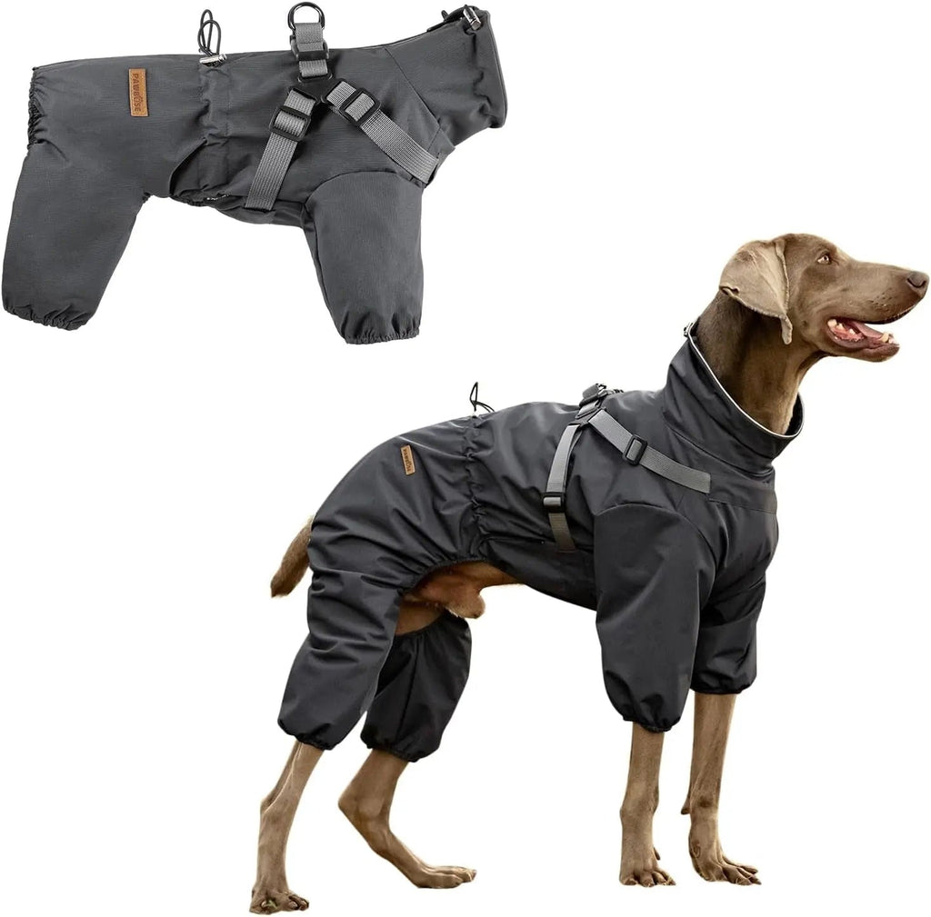 Adjustable Waterproof Dog Raincoat with Harness Reflective 4-Leg Jacket S–5XL Grey