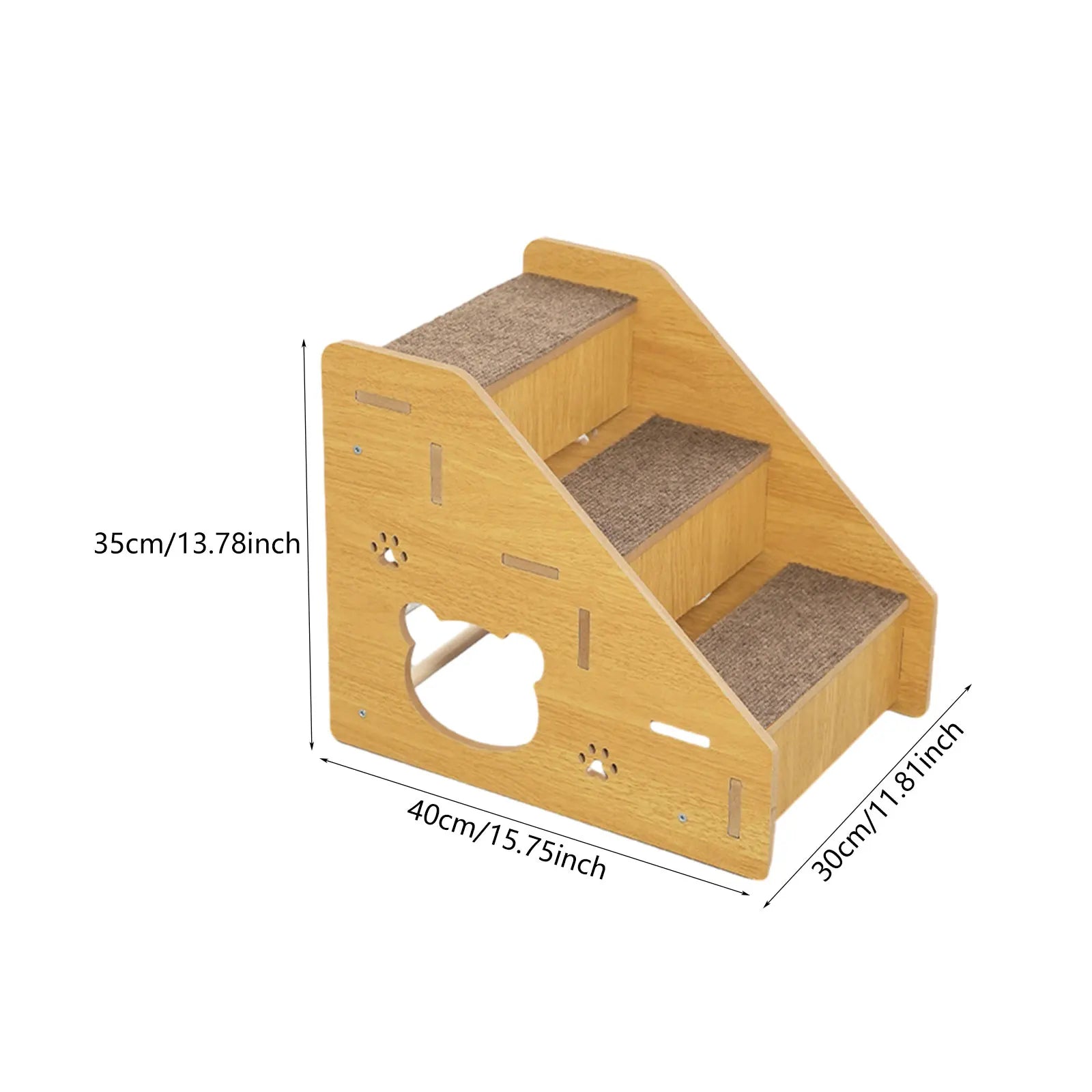 3-Step Wooden Pet Stairs with Non-Slip Carpet Ramp for Small Dogs & Cats to Reach Beds and Couches 3 Step