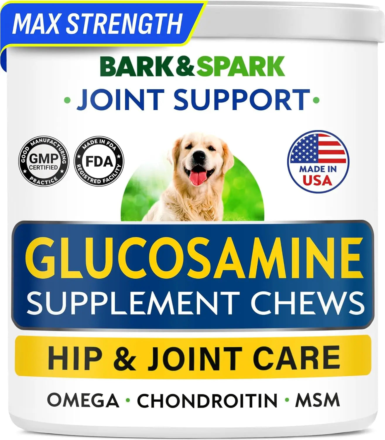 BARK&SPARK Liquid or Chews Glucosamine Joint Supplement for Dogs Mobility 120 Treats