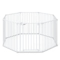 8-Panel Extra Wide Baby Gate Adjustable Pet Safety Fence with Auto-close Door-White