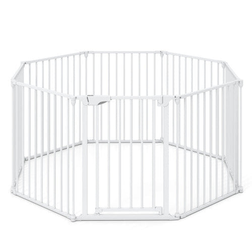 8-Panel Extra Wide Baby Gate Adjustable Pet Safety Fence with Auto-close Door-White