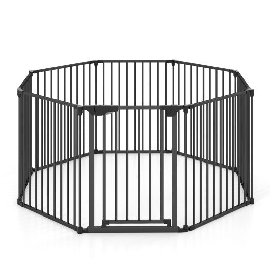 8-Panel Extra Wide Baby Gate Adjustable Pet Safety Fence with Auto-close Door-White