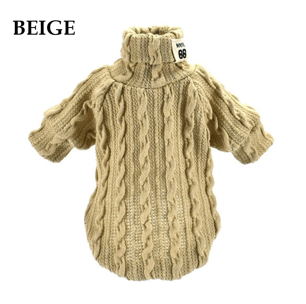 Winter Warm Knitted Turtleneck Sweater for Small Dogs or Cats Beige