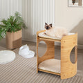 2-Tier Bamboo Cat Tree with Plush Mats for Indoor Cats Default Title