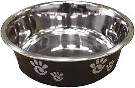 Barcelona Matte and Stainless Steel Pet Dish, Licorice Large