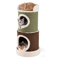 Barrel Cat House with Top Perch & Double Condos and Stable Base Modern