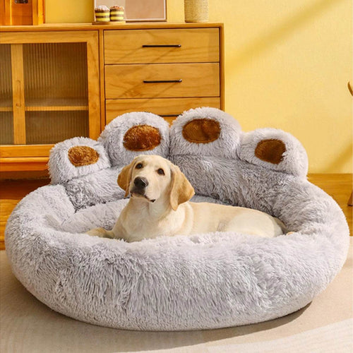 Big Paw Plush Pet Sofa Bed – Washable Dog & Cat Bed with Calming Raised Edges (Small to XL) Light Grey