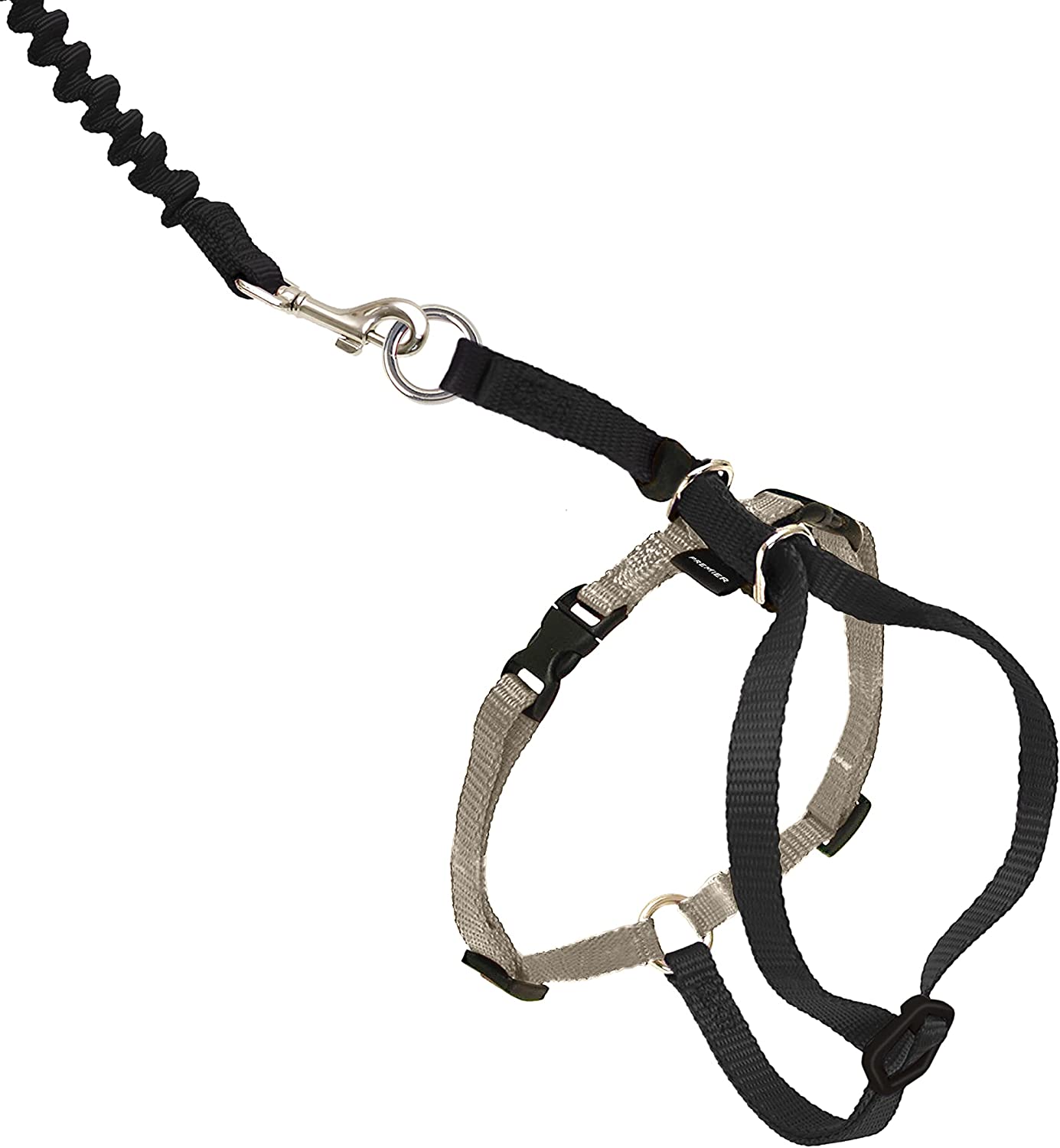 Kitty Nylon Cat Harness & Bungee Leash, Black/Silver Large