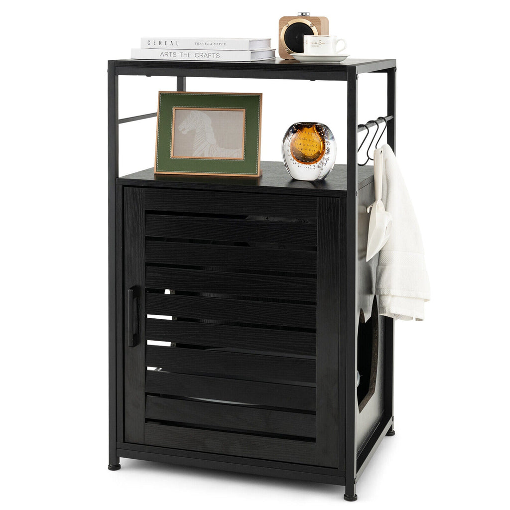 Cat Litter Box Enclosure with Louvered Door and 3-Tier Shelf