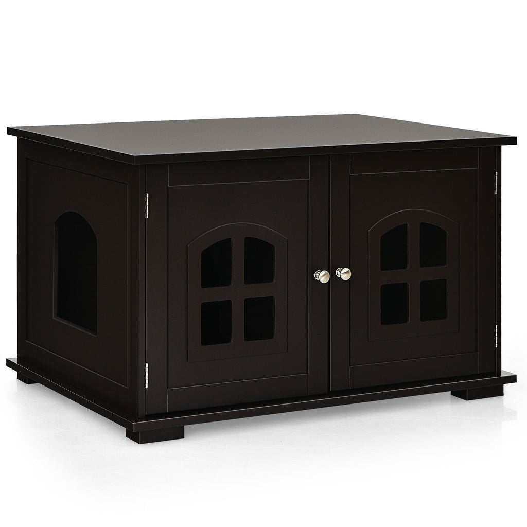 Large Wooden Cat Litter Box Enclosure Hidden Cat Washroom with Divider Default