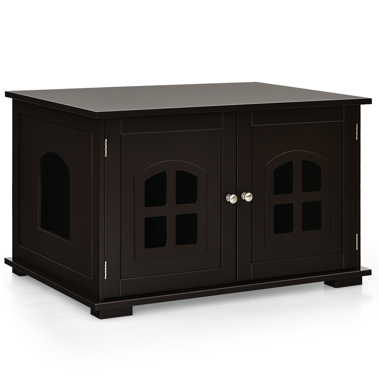 Large Wooden Cat Litter Box Enclosure Hidden Cat Washroom with Divider Default