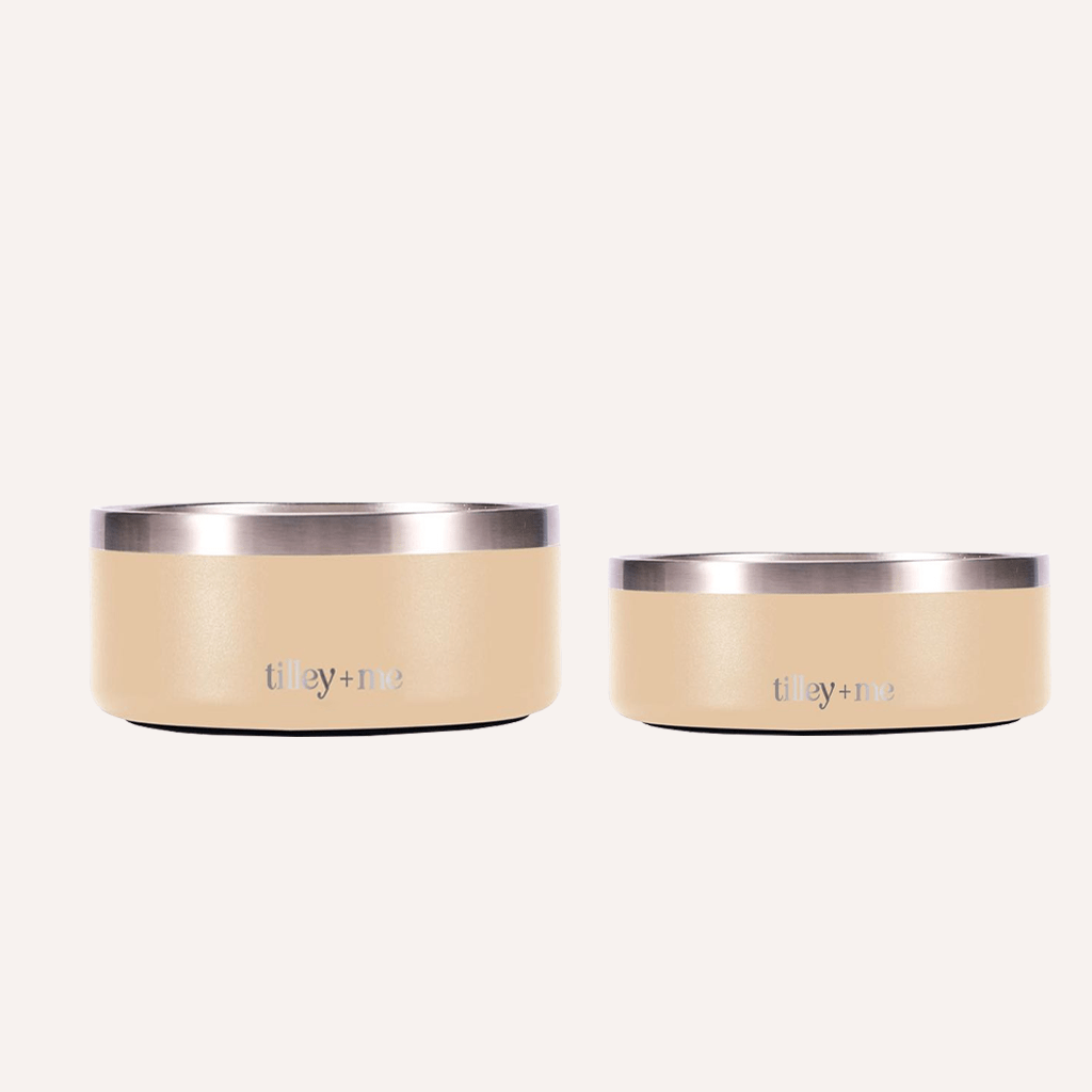 Tilley + Me Stainless Steel Pet Bowl – Non-Slip, Durable & Dishwasher Safe | 32oz and 64oz Sand Dune