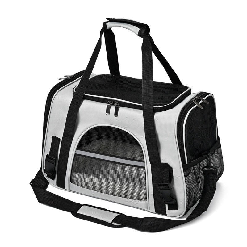 Foldable & Expandable Pet Carrier Bag - Mesh Breathable Cat/Dog Travel Bag, Convertible Crossbody Handbag for Small Pets Black with Gray