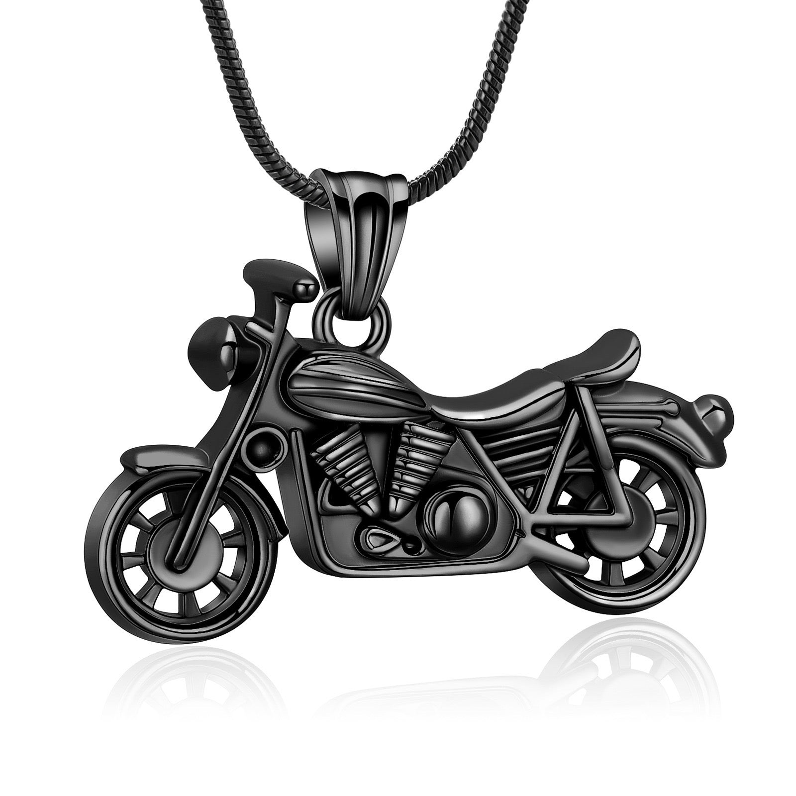 Black Motorcycle Cremation Necklace Pendant