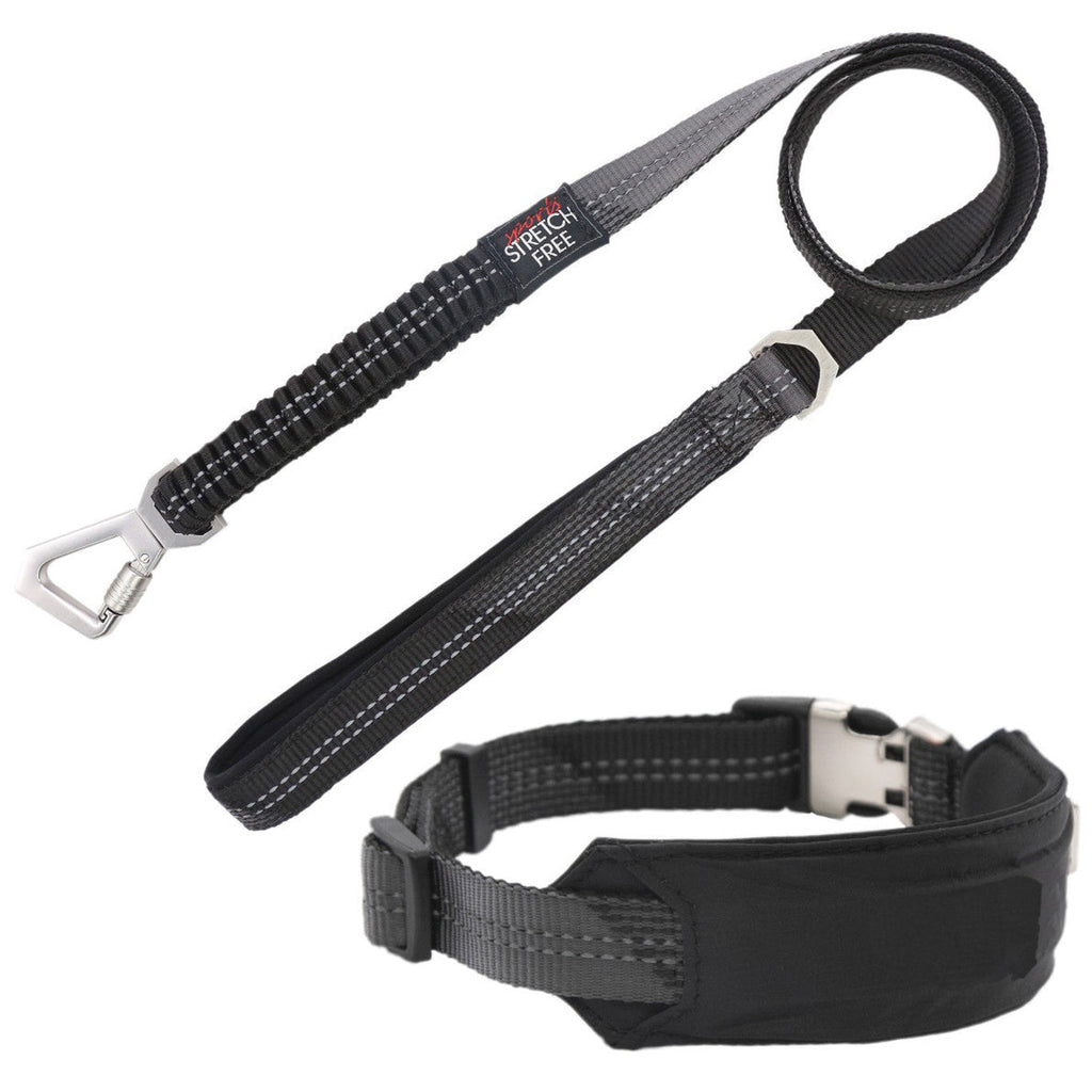Pet Life ® 'Geo-prene' 2-in-1 Shock Absorbing Neoprene Padded Reflective Dog Leash and Collar Black