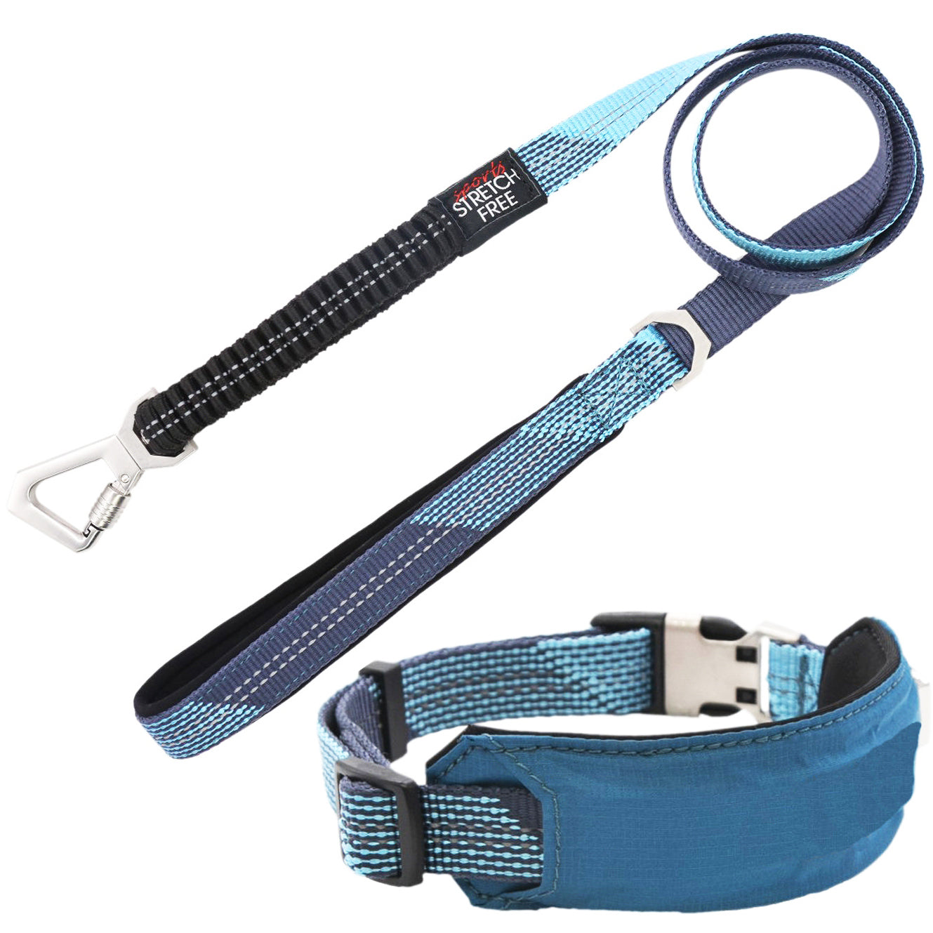 Pet Life ® 'Geo-prene' 2-in-1 Shock Absorbing Neoprene Padded Reflective Dog Leash and Collar Blue